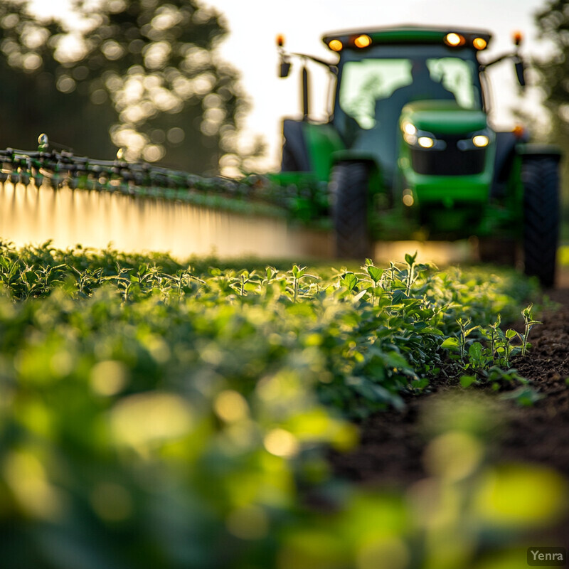 Tractor equipped with precision spraying system in an agricultural setting.