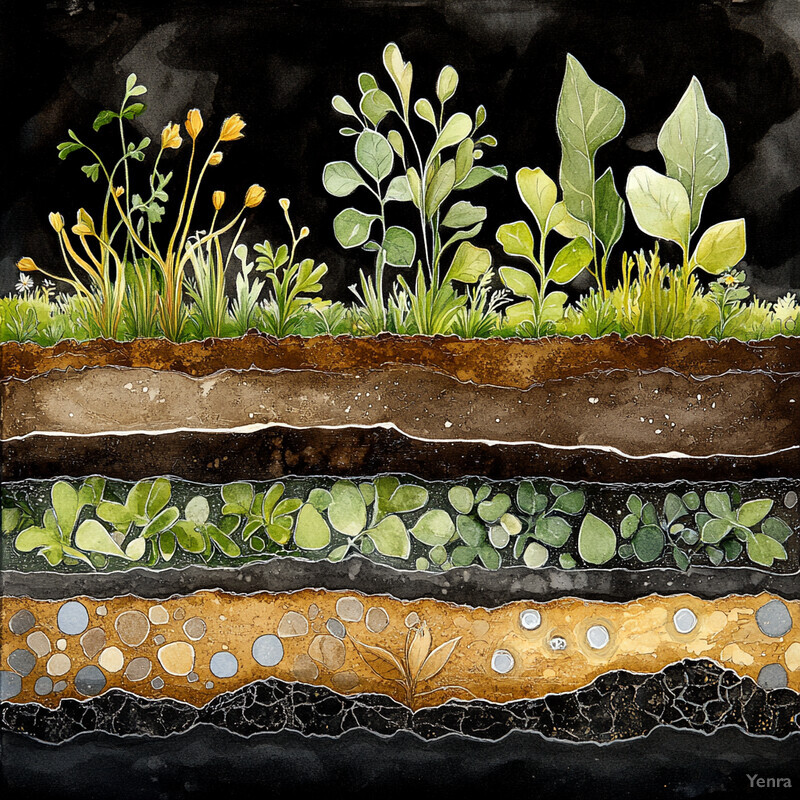 Soil Health Analysis illustrates soil layers with varying textures and compositions.