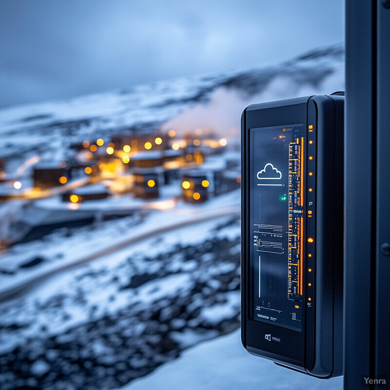 A device used for data analysis or monitoring in an outdoor industrial setting.