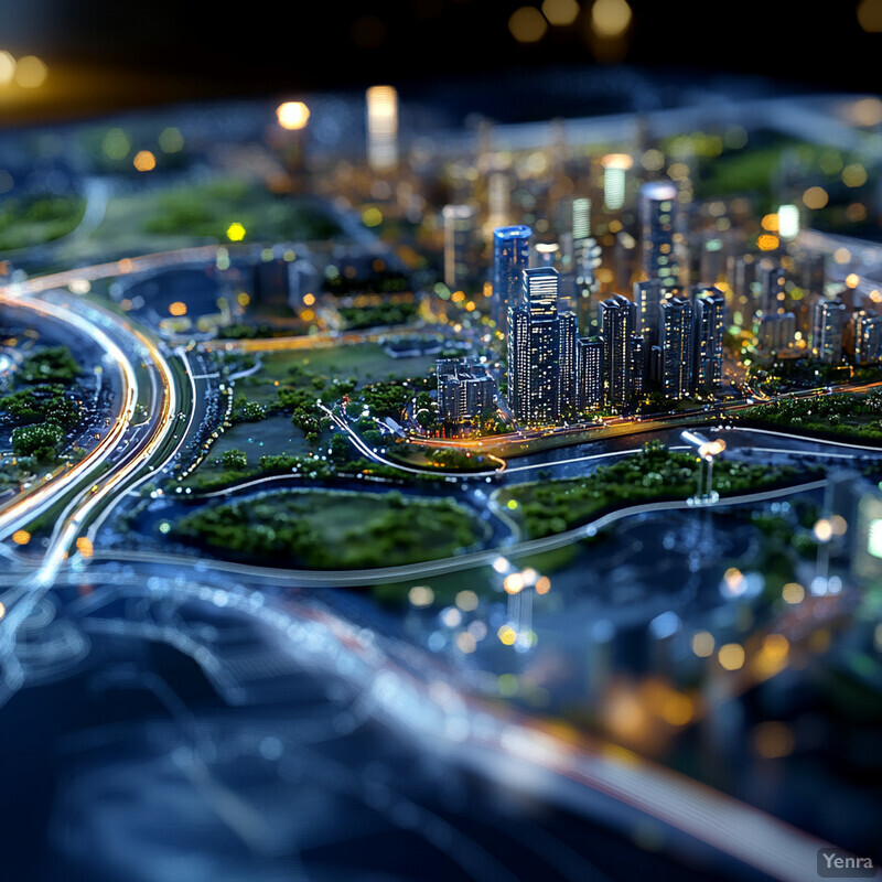 An urban planning model showcasing a city's infrastructure and layout.