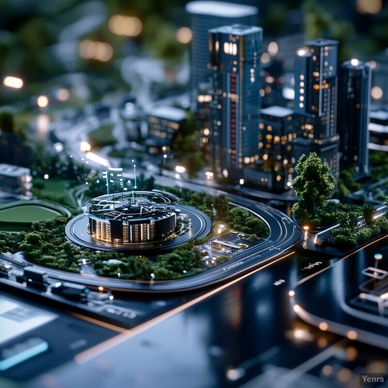 Urban planning optimization model featuring a miniature city with efficient layout and sustainable design.