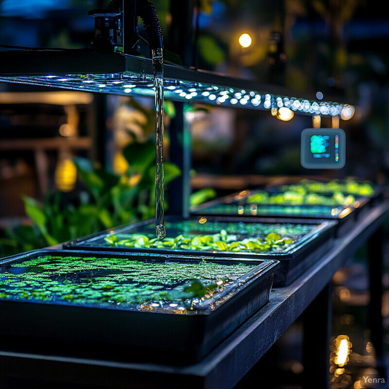 Automated light management system for hydroponic plants with sensors and watering system.