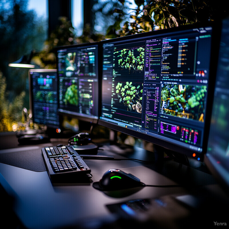 A room with multiple computer monitors and keyboards, suggesting an environment for coding or gaming.