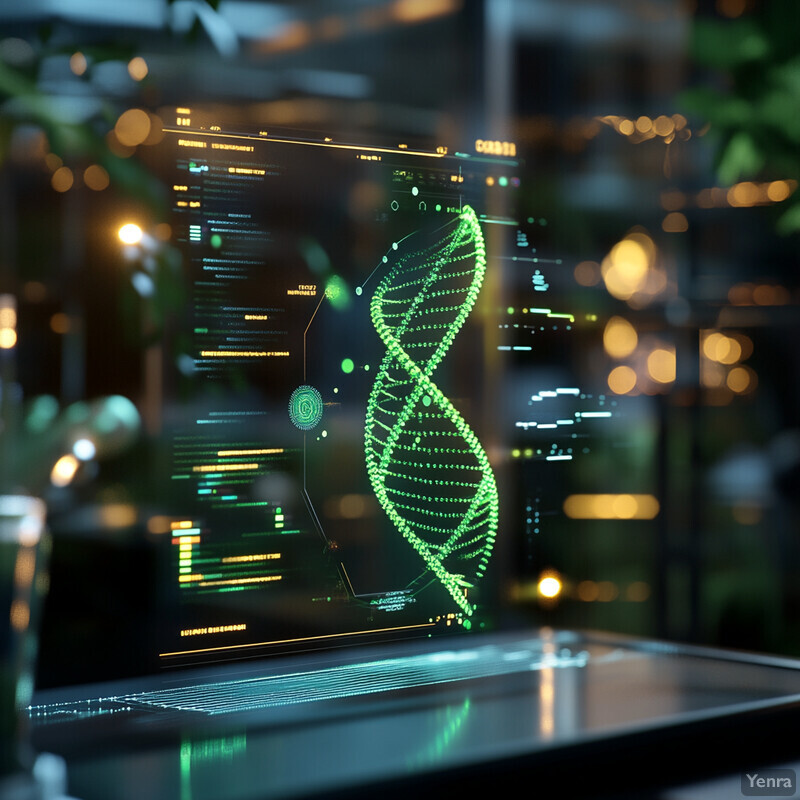 An image of a DNA double helix structure on a computer monitor screen.