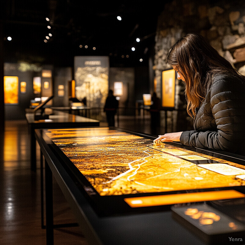 A woman admires the collection in an art gallery or museum.