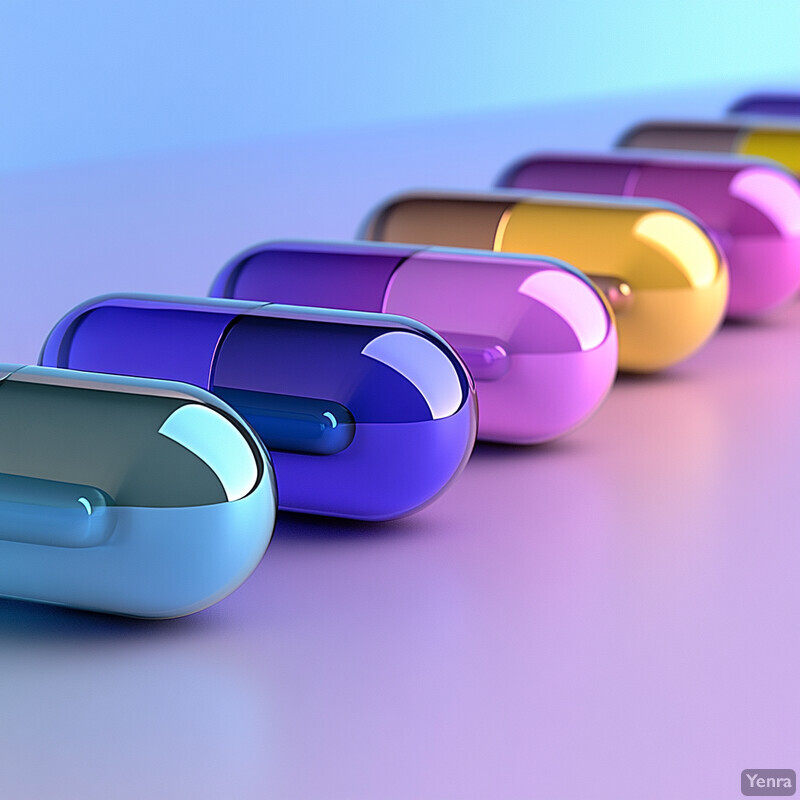 A colorful arrangement of rounded capsules set against a soft pastel background.