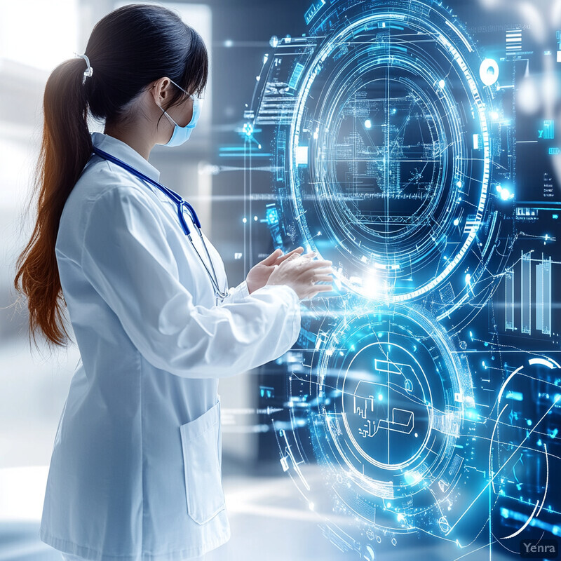 A medical professional stands in front of a screen displaying graphs and charts, wearing protective gear.