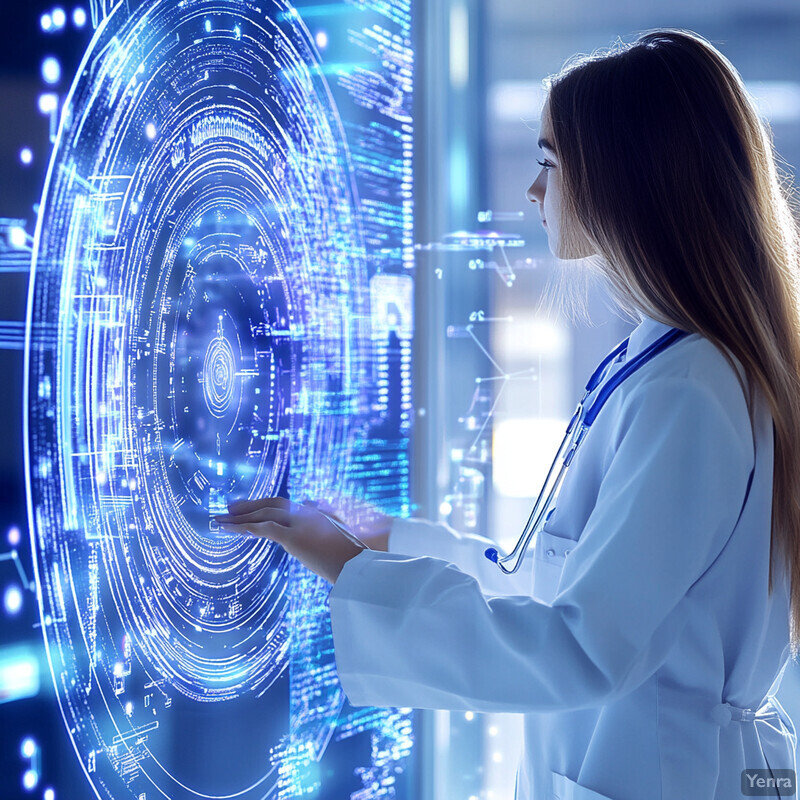 A medical professional stands in front of a large screen displaying various medical information.