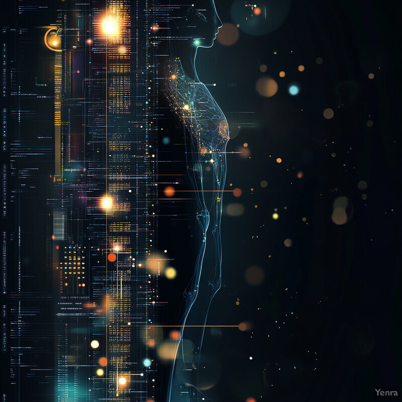 A futuristic cityscape at night with a mysterious figure in the foreground.