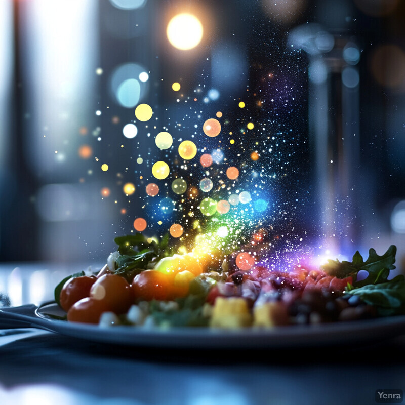 A colorful salad on a white plate, featuring mixed greens, cherry tomatoes, croutons, and shredded cheese.