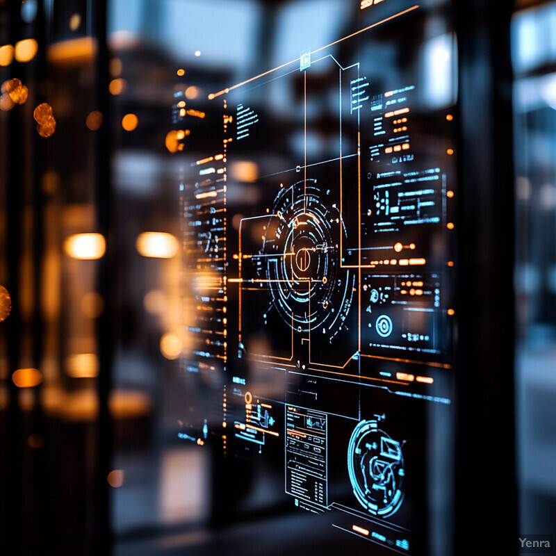 A futuristic display screen or interface displaying various types of data.