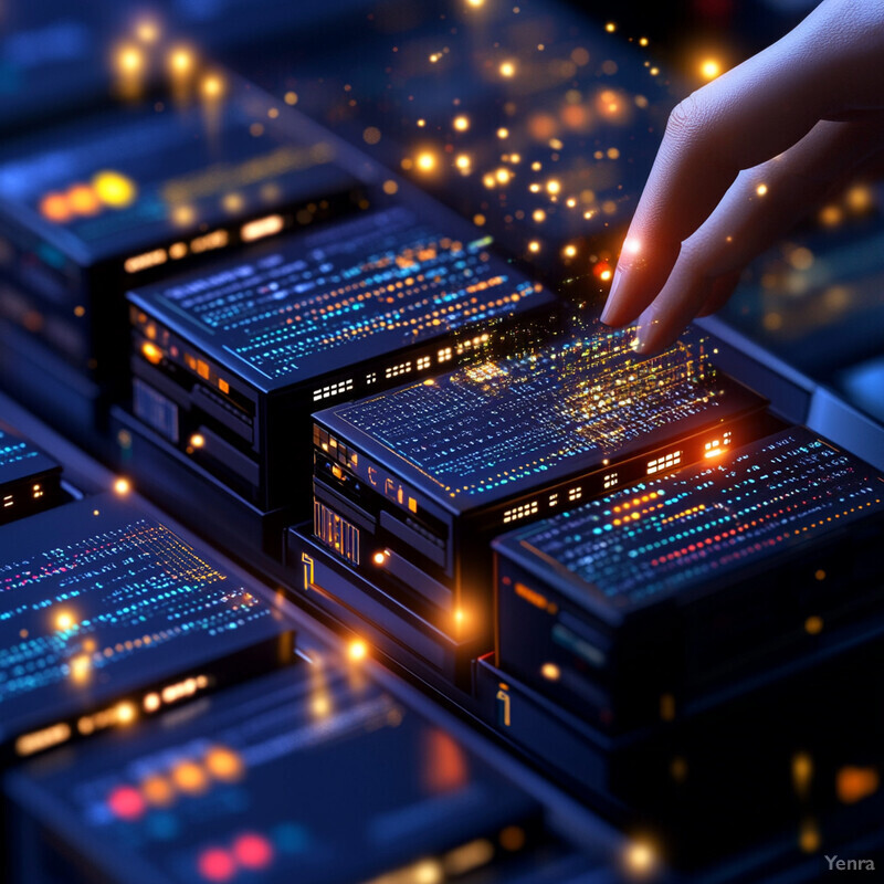 A person reaches out to touch a cluster of servers in a computer room, highlighting the importance of timely access to critical data.