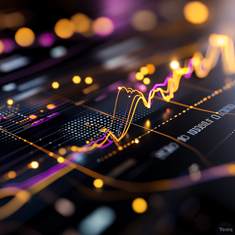 A computer-generated graph with multiple lines and dots on a black background, possibly representing a stock market or financial chart.