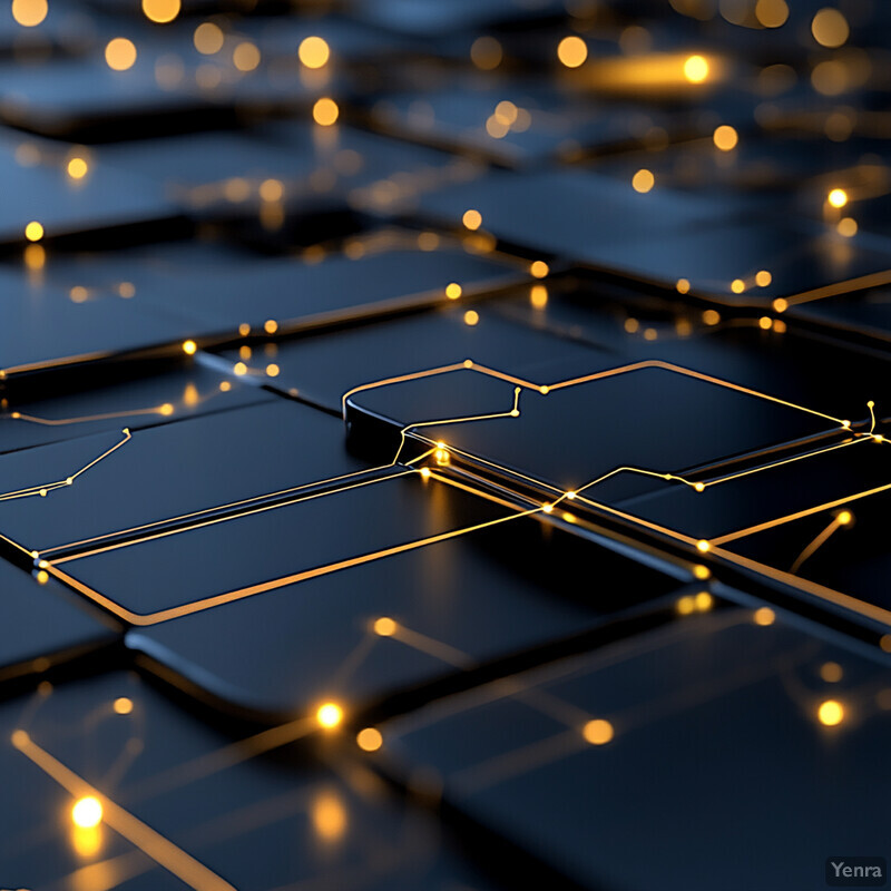 A 3D rendering of interconnected circuit boards, showcasing a complex network of electronic components and pathways.