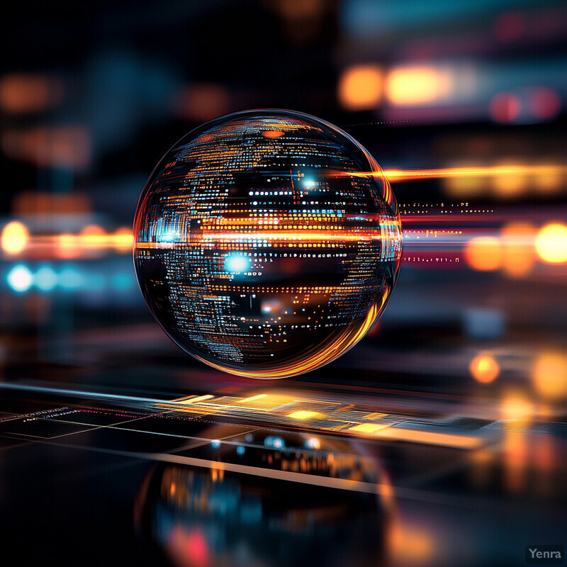 Abstract representation of predictive analytics for emerging risks, featuring a crystal ball with reflective patterns and a blurred background suggesting advanced technology.