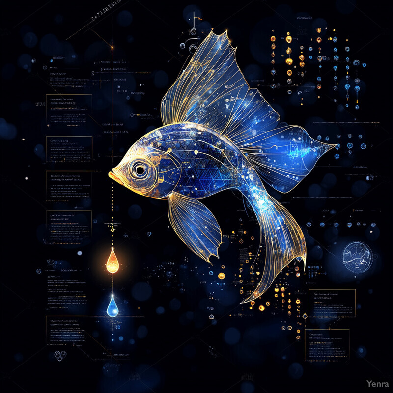 The image represents Precision Medicine for Aquatic Species as an interdisciplinary field combining cutting-edge technology with aquatic biology.