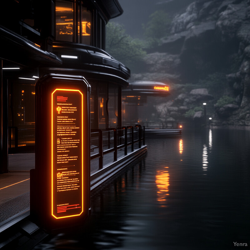 A futuristic alert system is prominently displayed in a dimly lit rocky environment, suggesting its importance for monitoring and responding to real-time data.