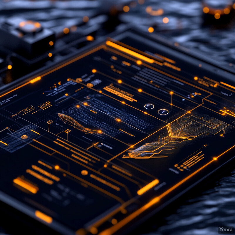 A futuristic-looking screen displays regulatory compliance and traceability data in a factory or warehouse setting.