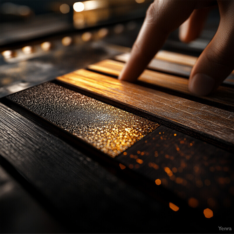 A person carefully examines two wooden planks for selection.