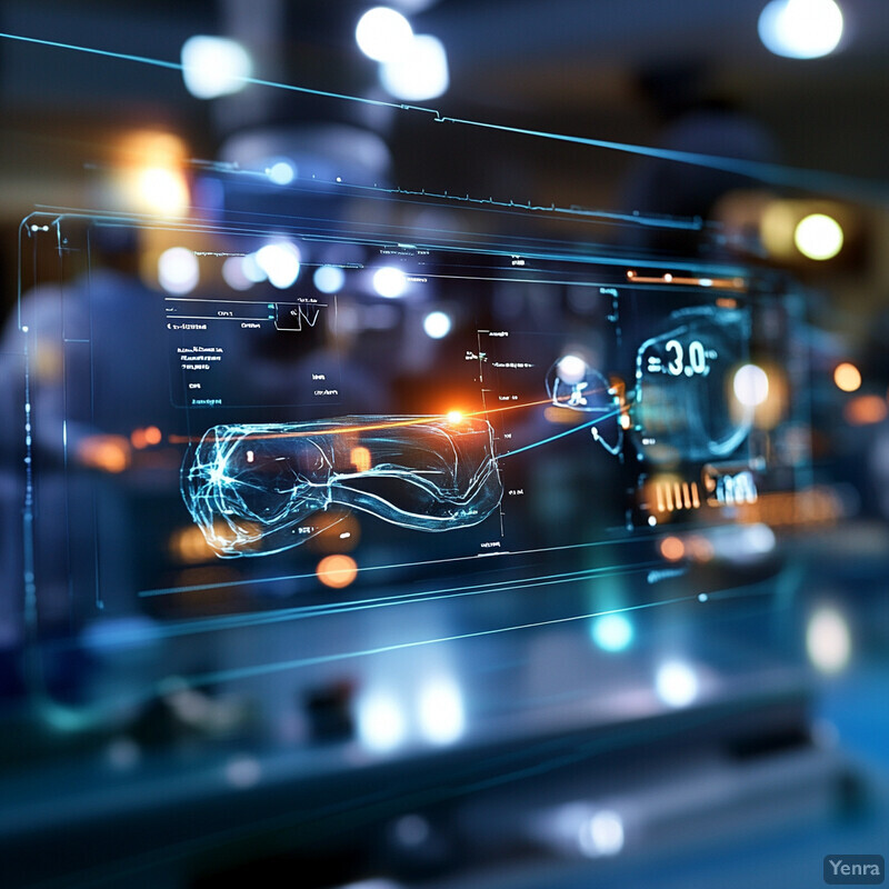 A futuristic surgical outcome prediction system with interactive diagrams and real-time data.