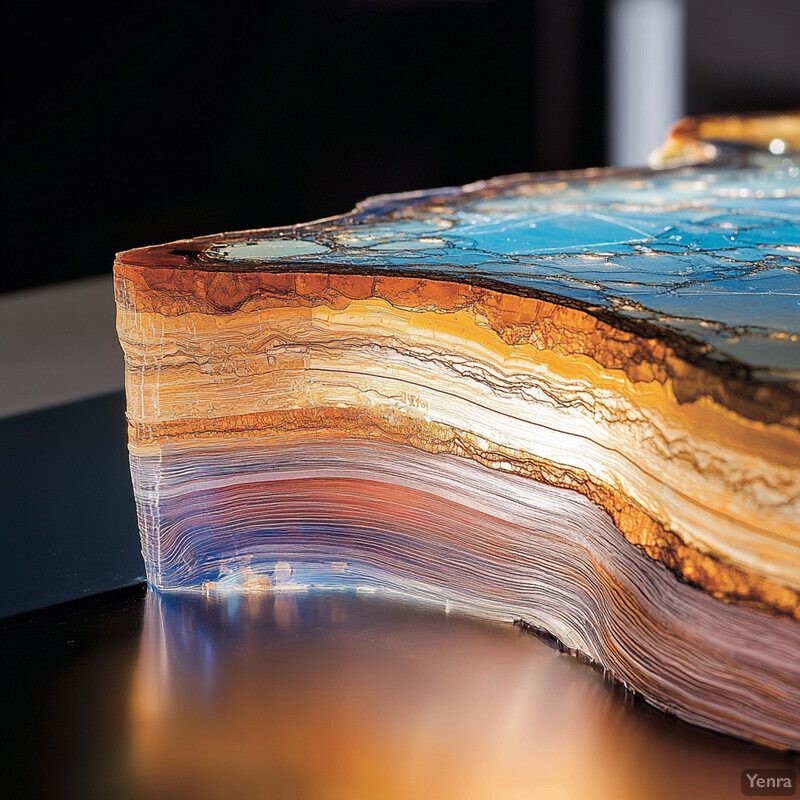 A detailed cross-section of rock layers reveals a diverse range of colors and textures, telling the story of an ancient landscape's history and evolution over time.