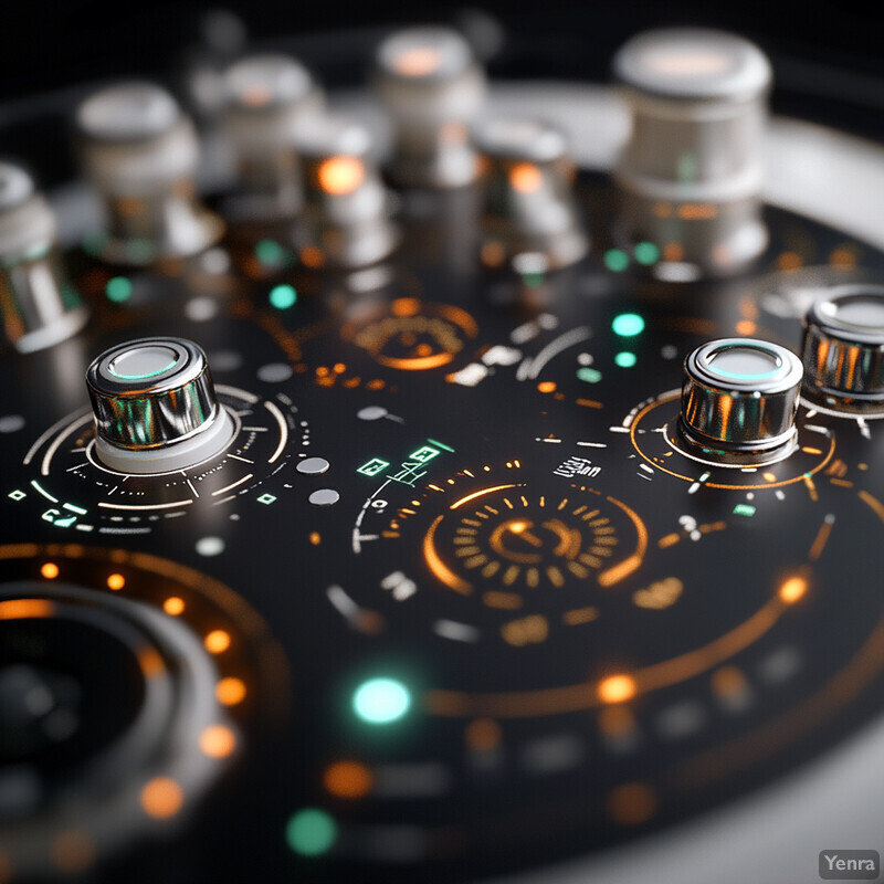 Close-up view of a professional-grade audio mixer or controller with intricate controls and buttons.