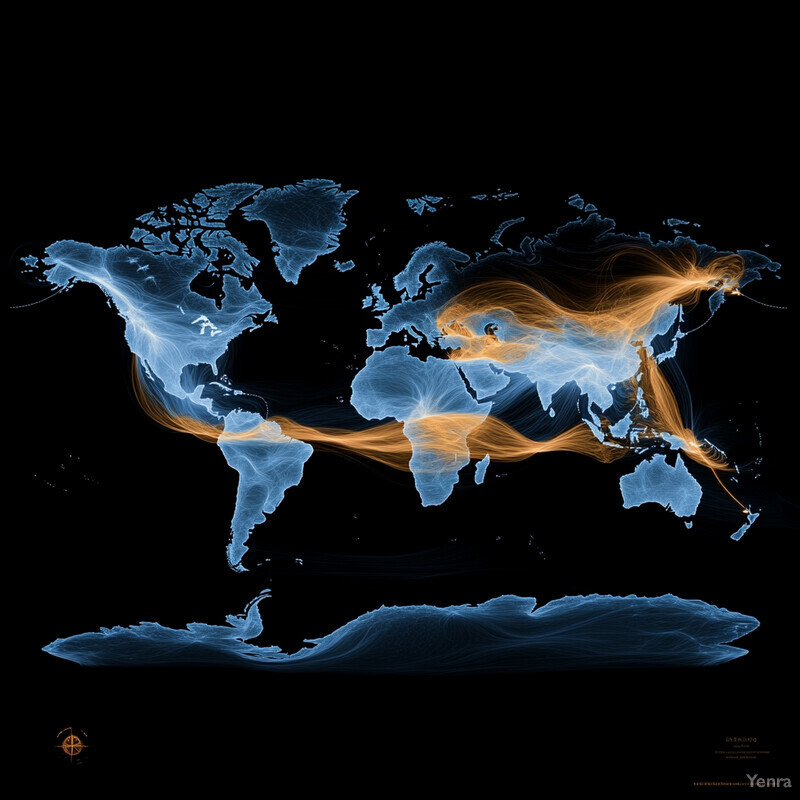 A visually striking representation of global connections and flows.