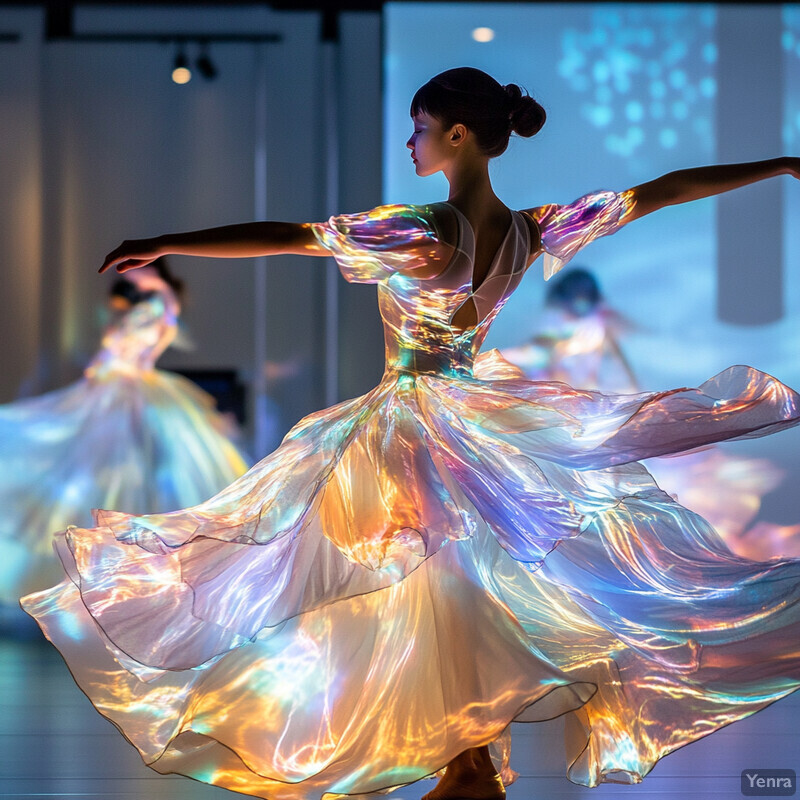 A young girl stands confidently in front of a blurred background, wearing a vibrant dress with intricate patterns and designs.