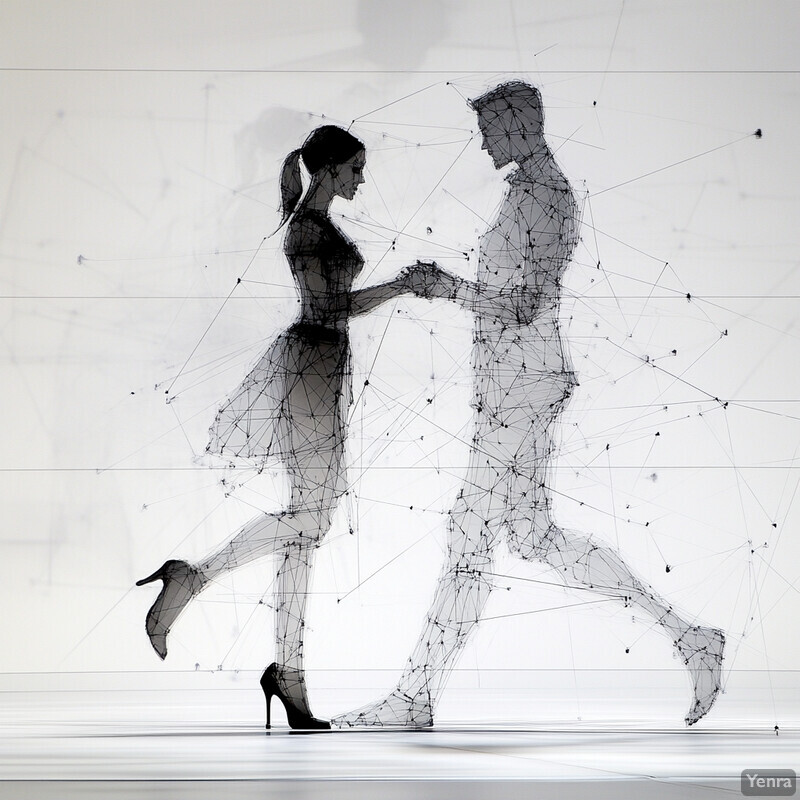 A digital illustration of a man and woman dancing together in front of a plain white wall.