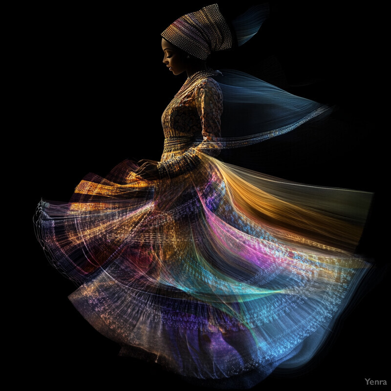 An African woman in motion, surrounded by the beauty of nature.