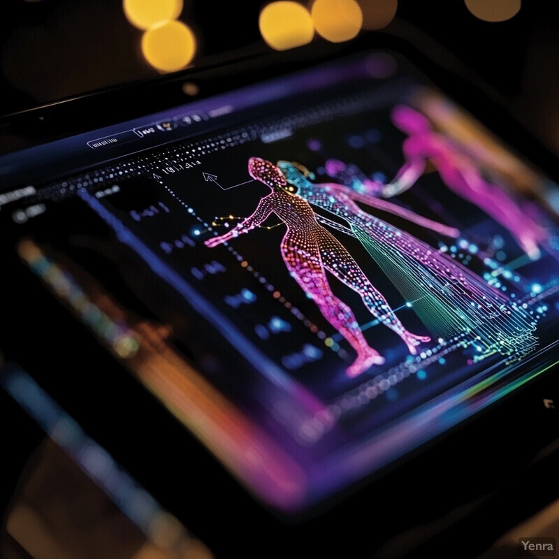 A tablet screen displays an interactive graphic representation of two human figures, likely representing male and female anatomy.