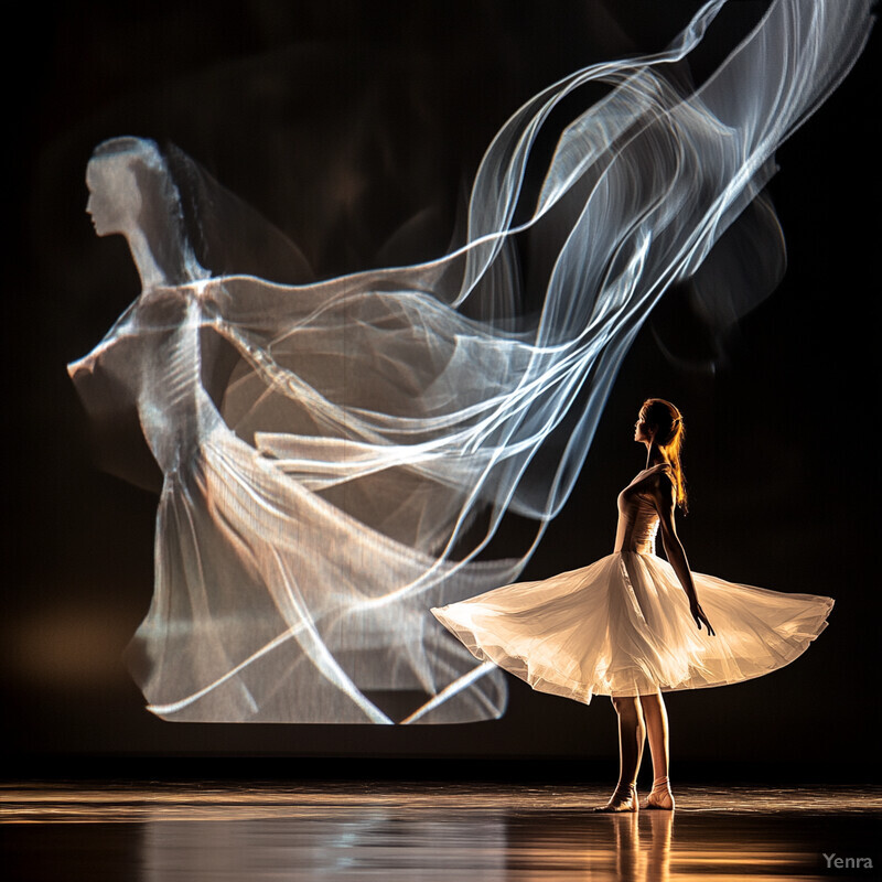 Two ballerinas in white tutus stand on stage with their arms outstretched.