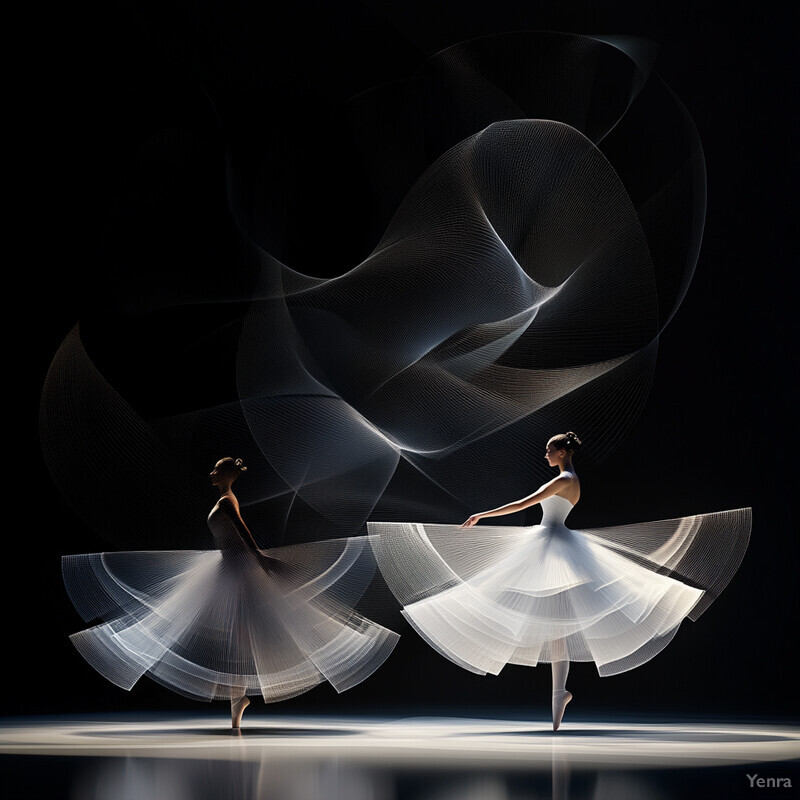 Two ballerinas in white tutus dancing on stage.