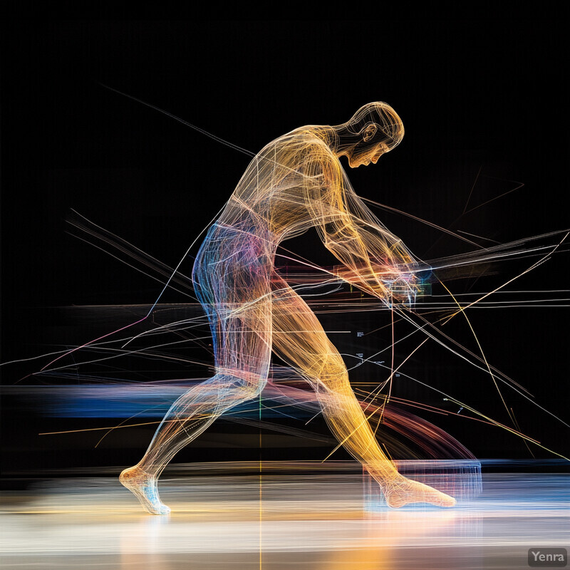 A human figure in motion, with their body outlined in a series of lines.