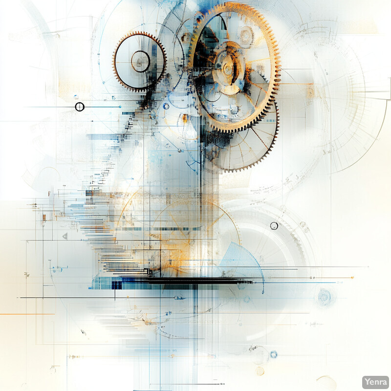 Abstract representation of adaptive machine learning models with gears and circuit board-like elements.