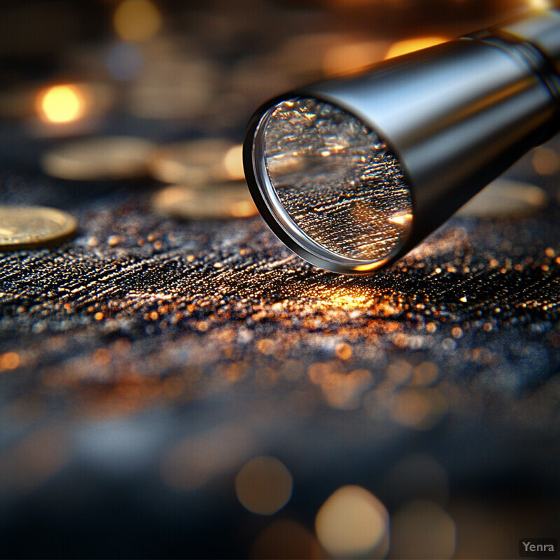 Close-up of a metallic cylindrical object with a circular end and gold-colored rim, set against a dark backdrop.