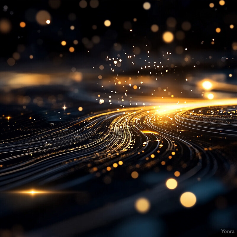 A serene and peaceful image of a road at night, illuminated by streetlights and headlamps from passing vehicles.