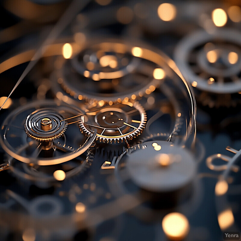 A collection of intricate clockwork mechanisms with a black background and gold accents.