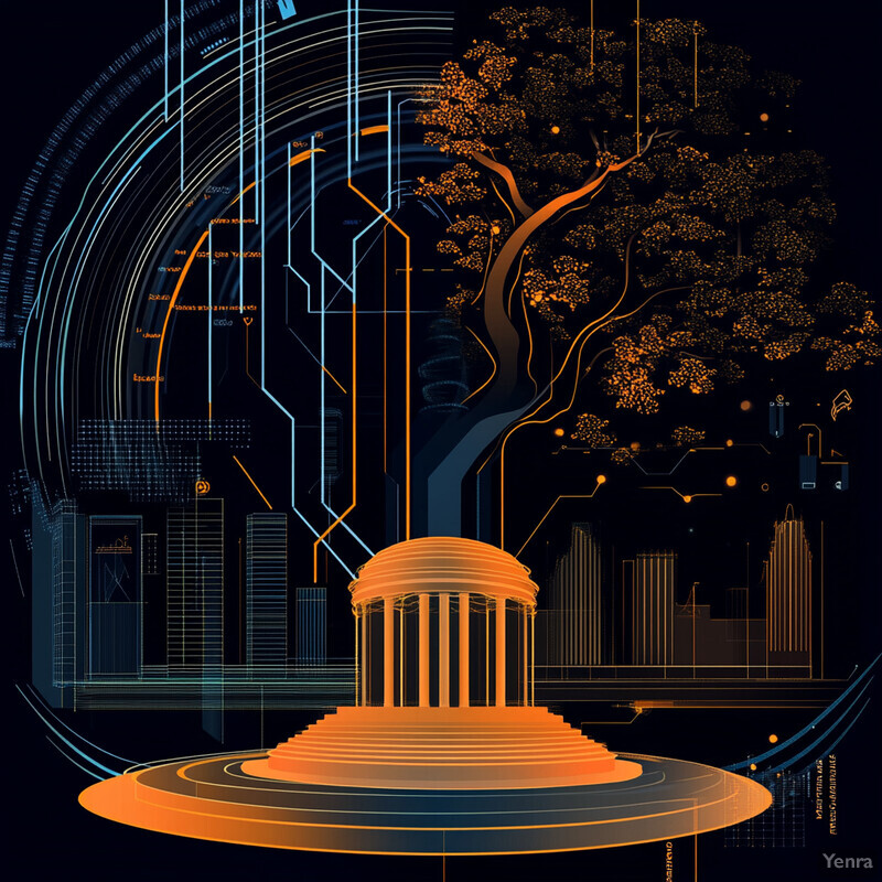 Abstract representation of a collaborative compliance ecosystem with a stylized tree and connected structures.