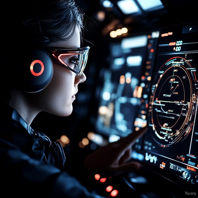 Woman intensely focused on computer screen displaying complex data.