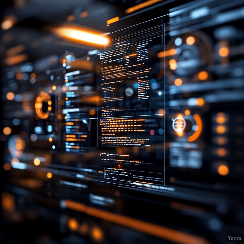 Real-time monitoring of regulations interface with abstract data representation and futuristic design.