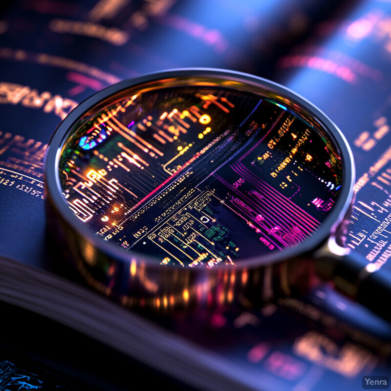 A magnifying glass placed on a dark-colored surface.