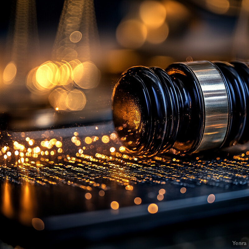 A close-up view of a metal object with intricate details and textures, possibly a machine part or tool, in an industrial setting