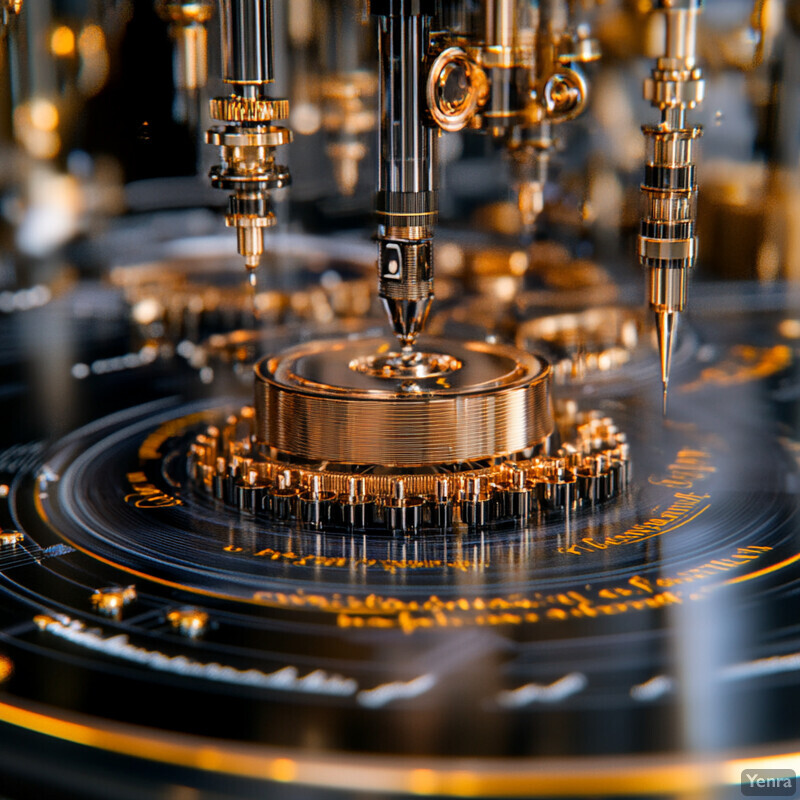 A close-up view of a complex mechanical device with intricate gears and components.