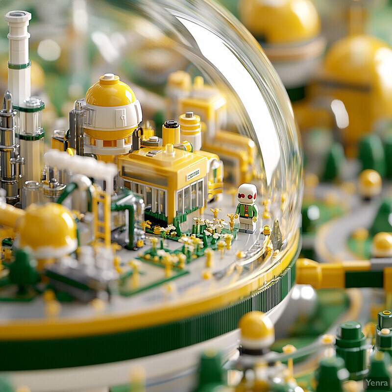 A miniature cityscape within a glass dome, showcasing intricate details and precision.