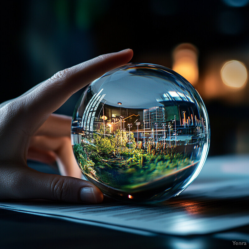 A person is using a crystal ball to visualize and explore different future scenarios during a scenario planning session.