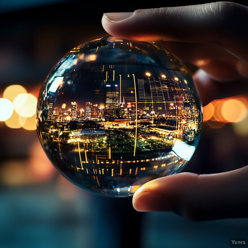 A cityscape captured through a crystal ball, showcasing the urban landscape in a unique and captivating way.