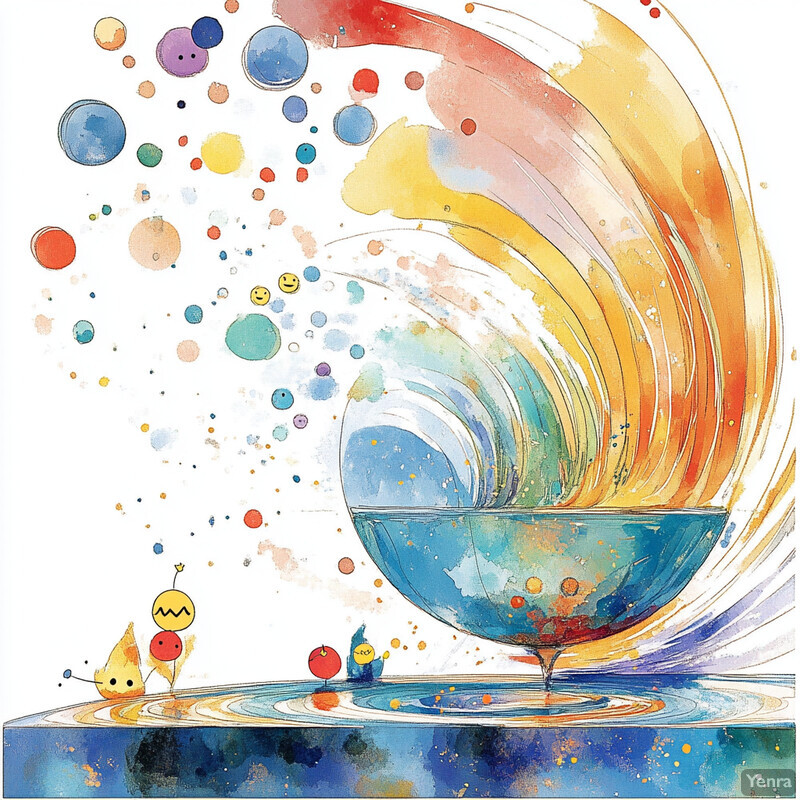 A watercolor painting of a swirling vortex with blue and yellow hues set against a plain white background.