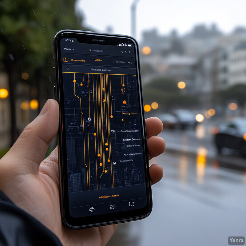 A person holding a smartphone with an app displaying a map.