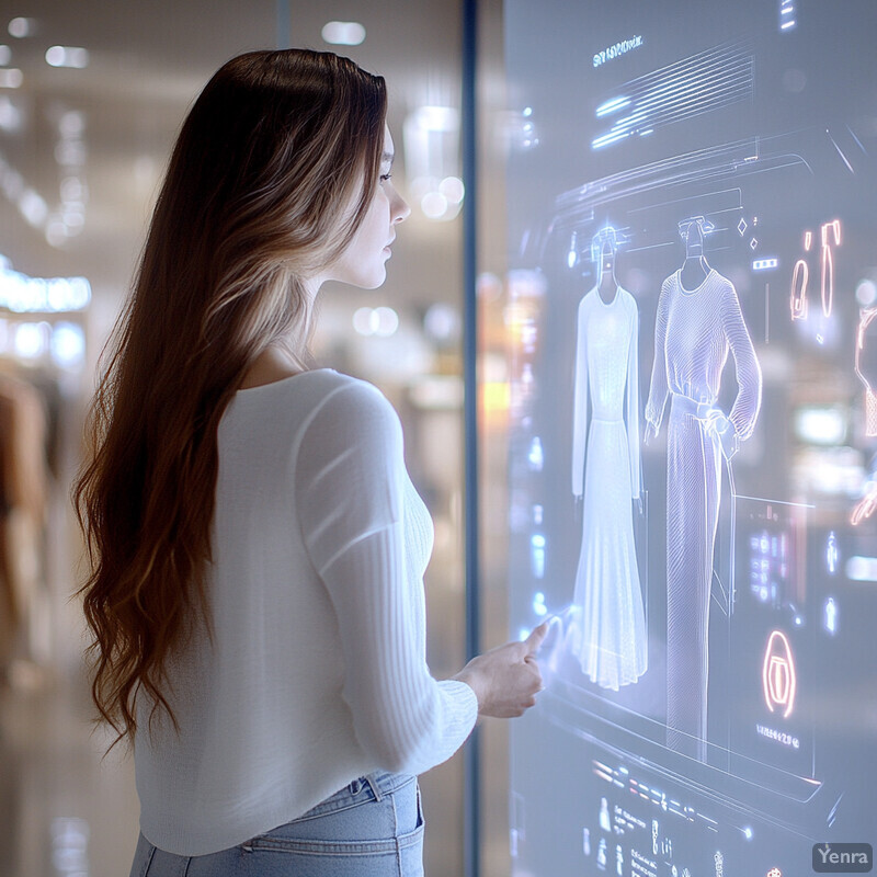 A woman tries on virtual clothes in a shopping mall.